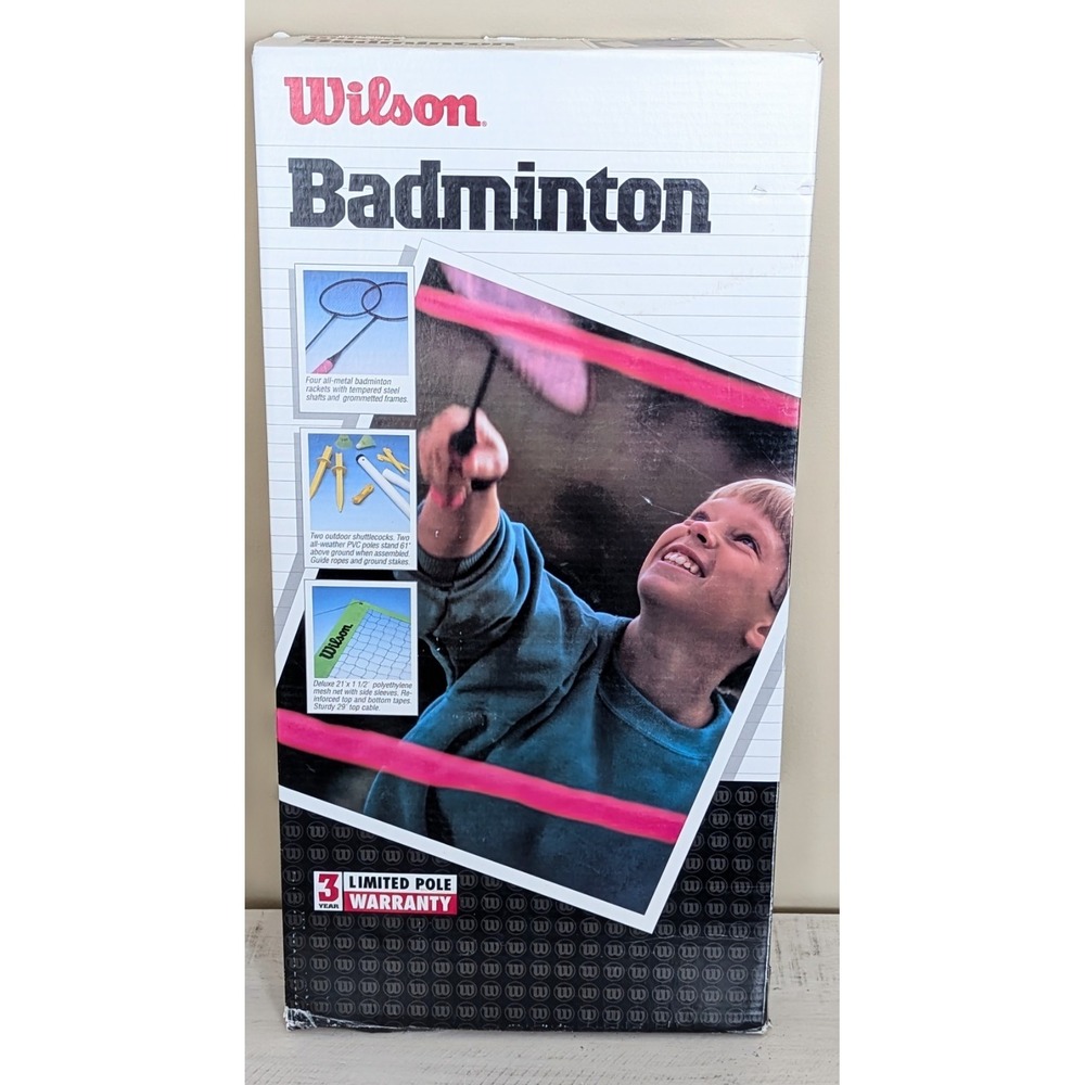 Vintage WILSON Outdoor Badminton Set Pink Rackets Net Shuttlecocks PVC Poles NOS